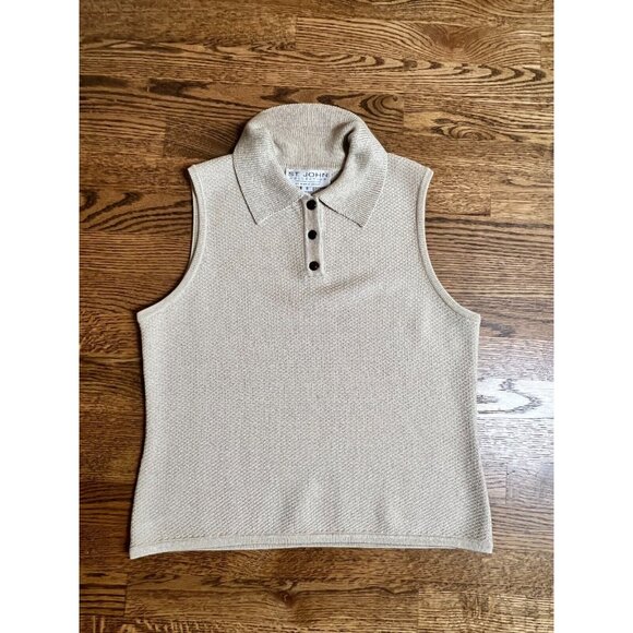 St. John Womens Tan Three Piece Button Up Knit Set Size 6 8 Sparkle Quiet Luxury - Picture 14 of 16